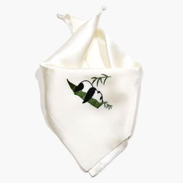 Hand-Embroidered Handkerchief Silk Handkerchief, Panda Bamboo Relaxtime